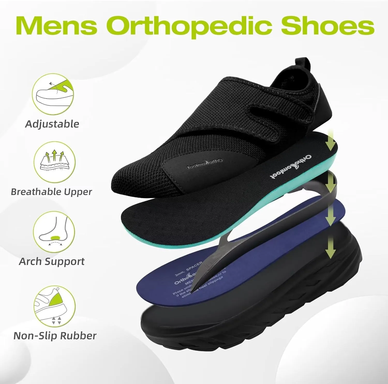 OrthoComfoot Men's Orthopedic Diabetic Extra Wide Walking Shoes: Adjustable Arch Support Plantar Fasciitis Slip-On for Swollen Feet, Comfortable Orthotic Easy Top Loafers for Foot and Heel Pain