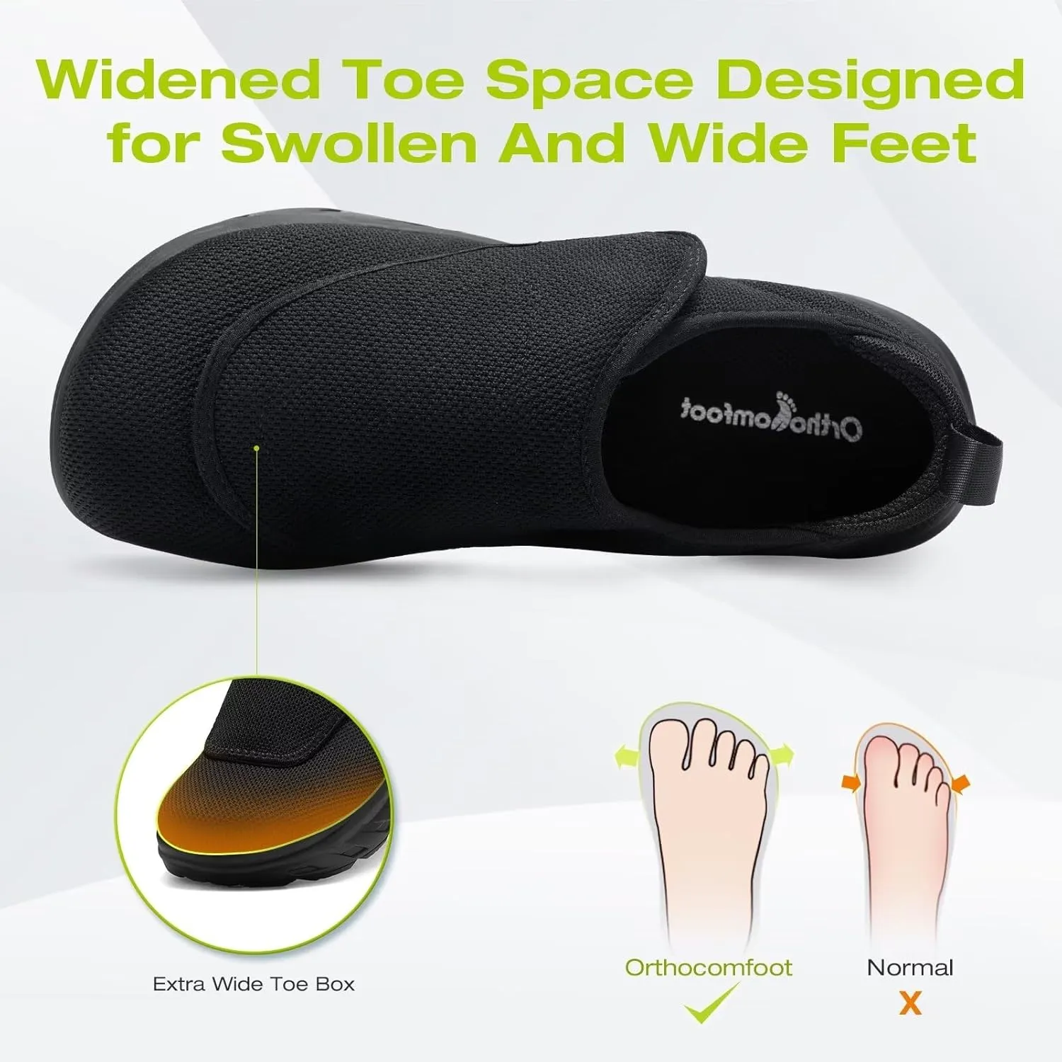 OrthoComfoot Men's Orthopedic Diabetic Extra Wide Walking Shoes: Comfortable Arch Support Slip-On Loafers for Plantar Fasciitis, Adjustable Easy Top Orthotic Shoes for Foot and Heel Pain Relief