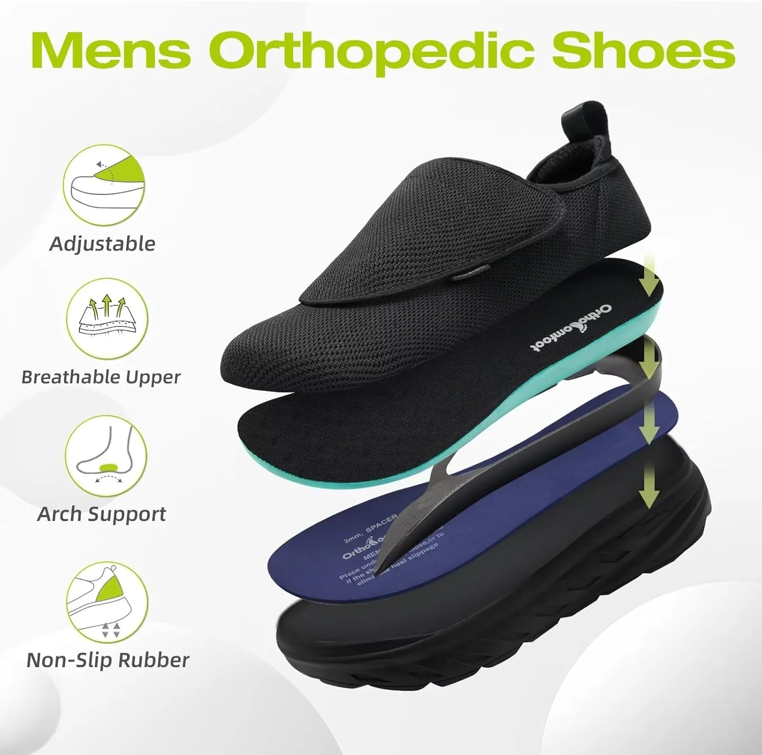 OrthoComfoot Men's Orthopedic Diabetic Extra Wide Walking Shoes: Comfortable Arch Support Slip-On Loafers for Plantar Fasciitis, Adjustable Easy Top Orthotic Shoes for Foot and Heel Pain Relief