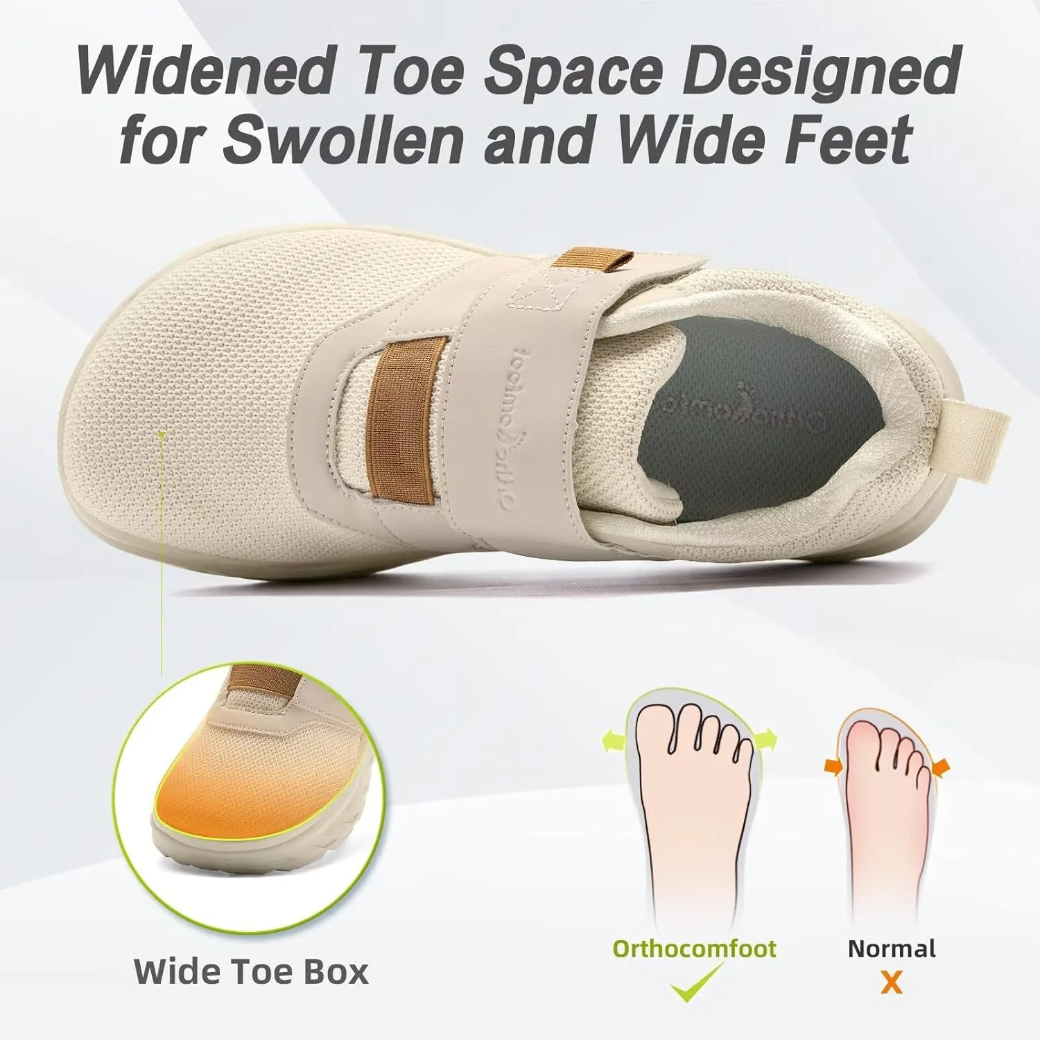 OrthoComfoot Women's Orthopedic Diabetic Wide Walking Shoes: Comfortable Casual Arch Support Plantar Fasciitis Loafers, Orthotic High Arch Swollen Feet Adjustable Work Shoes for Ankle and Heel Pain