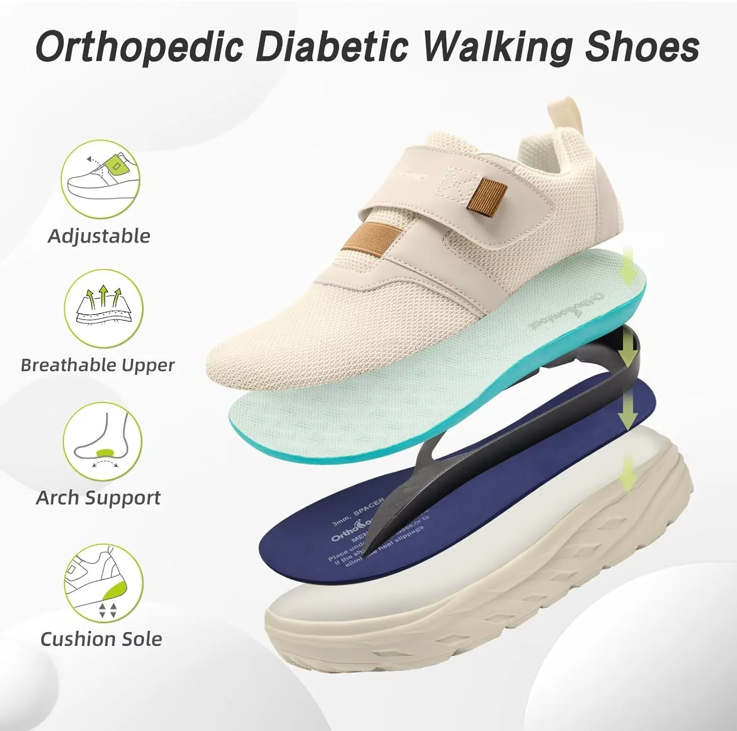 OrthoComfoot Women's Orthopedic Diabetic Wide Walking Shoes: Comfortable Casual Arch Support Plantar Fasciitis Loafers, Orthotic High Arch Swollen Feet Adjustable Work Shoes for Ankle and Heel Pain