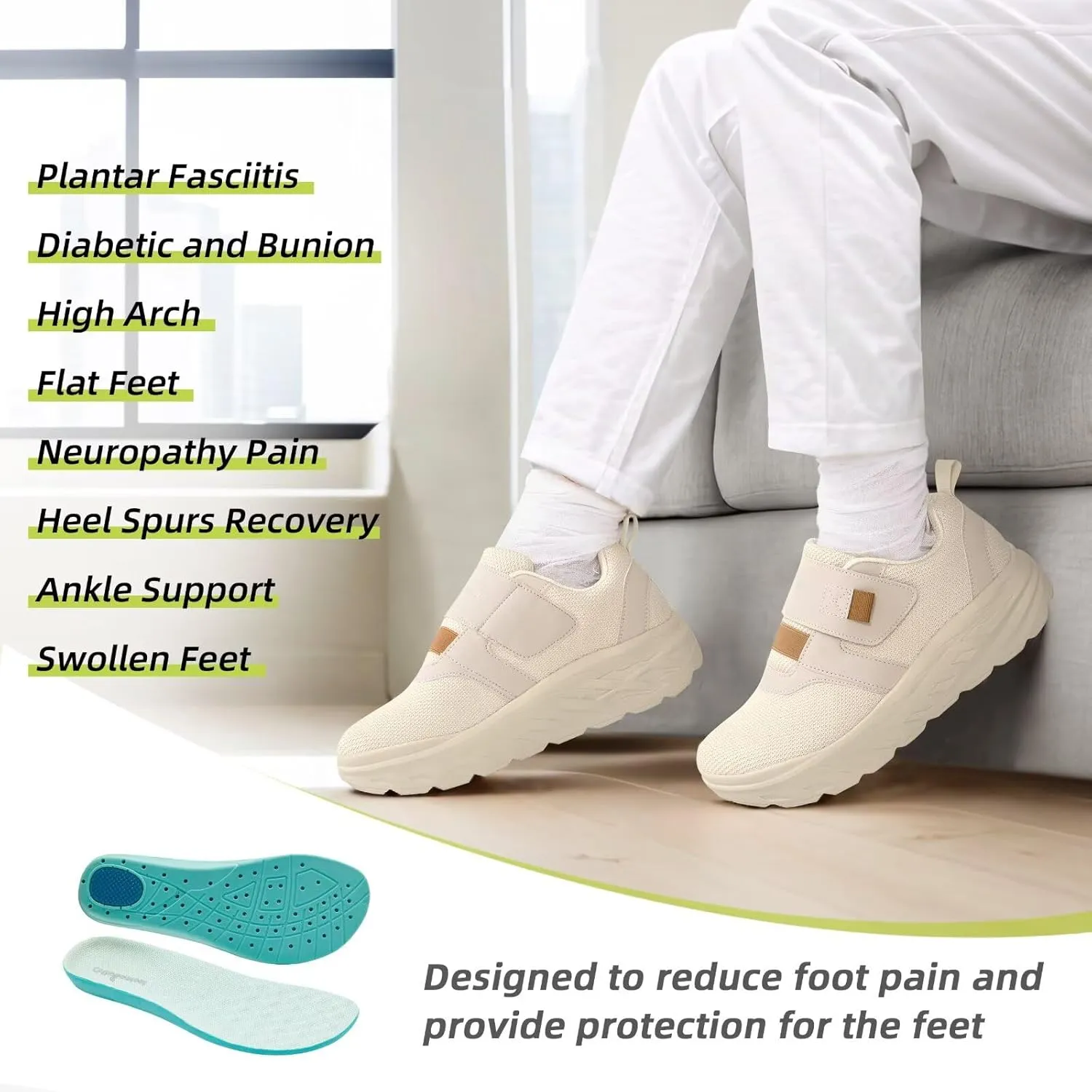 OrthoComfoot Women's Orthopedic Diabetic Wide Walking Shoes: Comfortable Casual Arch Support Plantar Fasciitis Loafers, Orthotic High Arch Swollen Feet Adjustable Work Shoes for Ankle and Heel Pain