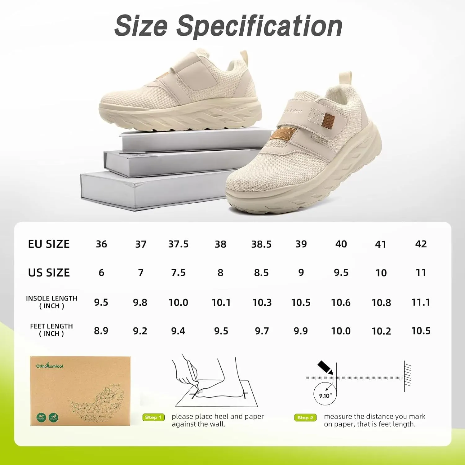 OrthoComfoot Women's Orthopedic Diabetic Wide Walking Shoes: Comfortable Casual Arch Support Plantar Fasciitis Loafers, Orthotic High Arch Swollen Feet Adjustable Work Shoes for Ankle and Heel Pain