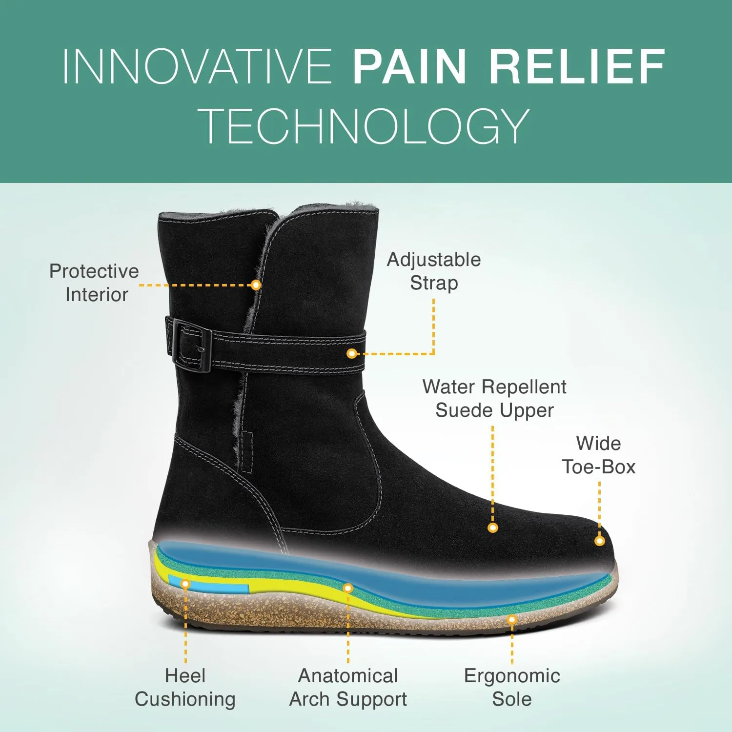 Orthofeet Women's Orthopedic Claire Waterproof Winter Boots for Foot Pain Relief