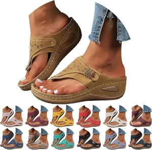 Orthopedic Sandals for Women 2025,Summer Slip On Beach Sandals Dressy Arch Support Wedge Sandal Vintage Wide Width Flip Flops Casual Boho Slipper