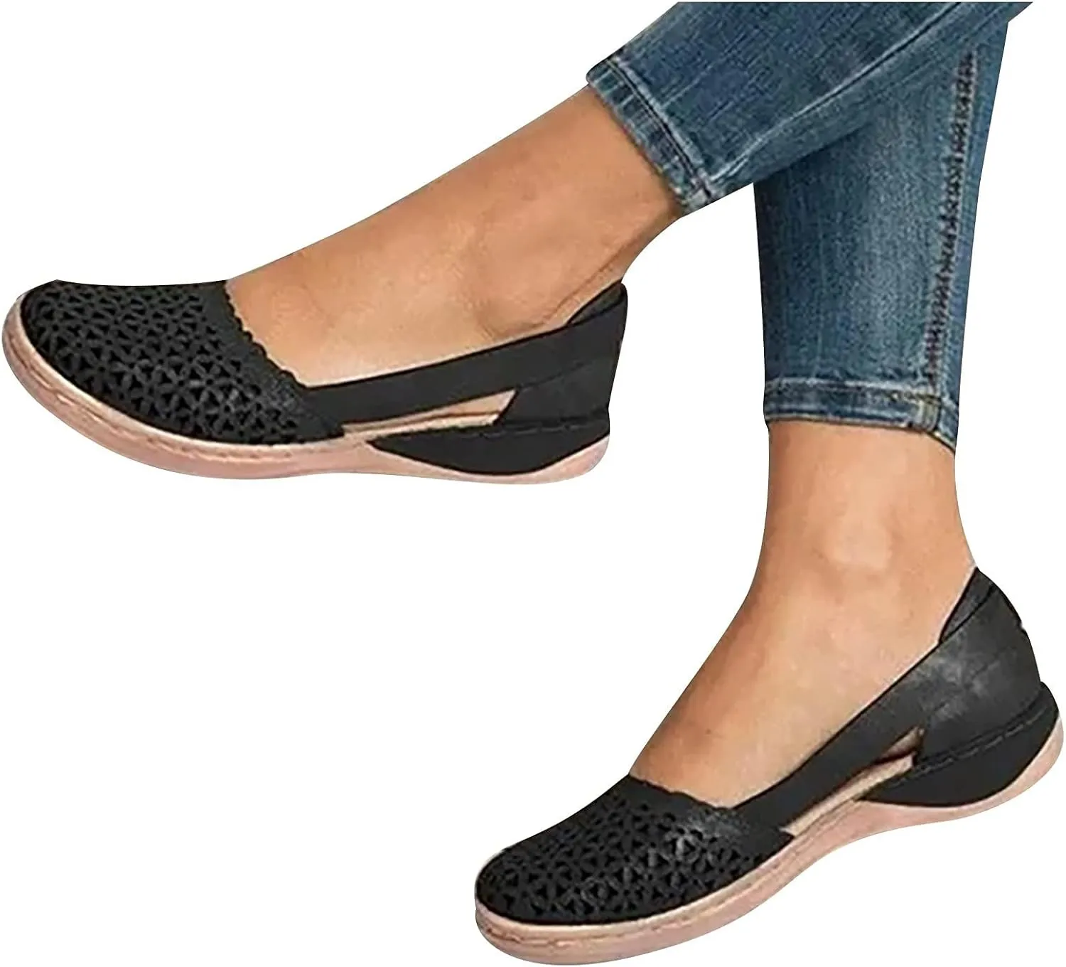 Orthopedic Sandals for Women Fashion Hollow Out Wedge Sandals Summer Comfortable Closed Toe Low Heel Flat Shoes Plus Size Breathable Casual Outdoor Shoes