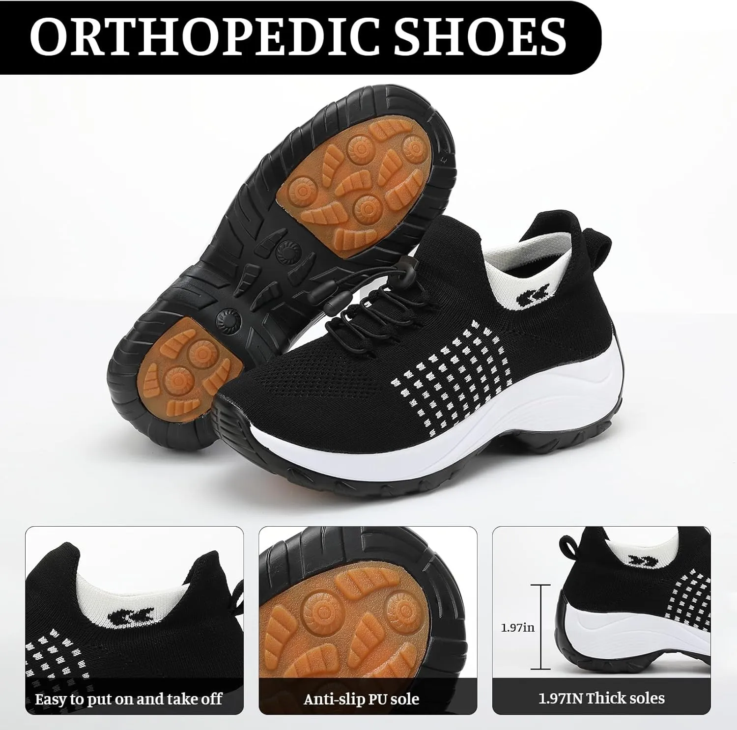 Orthopedic Shoes for Women Men Adjustable Elastic Strap Breathable Sneakers,Lightweight Non Slip Air Cushion Running Walking Sneakers,Outdoor Athletic Waterproof Soles Shoes with Arch Support