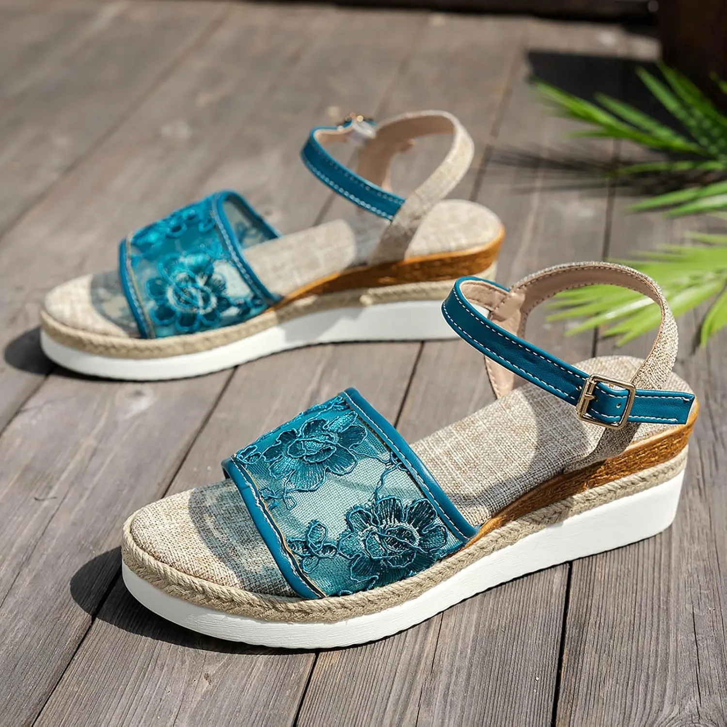 Orthopedic Wedge Sandals For Women Dressy Embroidered Summer Womens Espadrilles Wedges Sandals Comfortable Walking Heels Open Toe Platform Buckle Ankle Strap Casual Beach Shoes 2025 Vacation