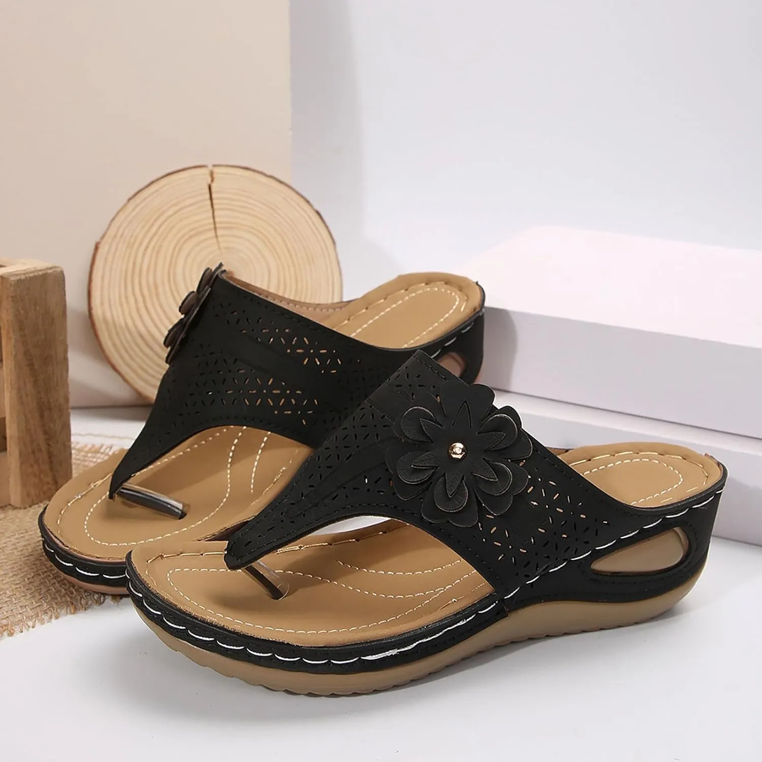 Orthopedic Wedge Sandals for Women Summer Dressy 2025 Breathable Mesh Orthotic Arch Support Flip-Flops Boho Chic Hollow Design for Summer Walking Comfortable