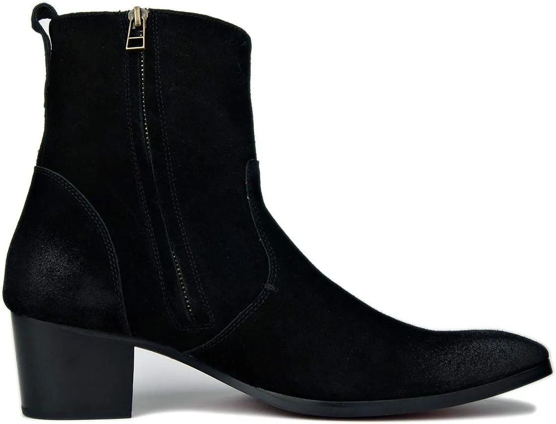 OSSTONE Dress Boot for Men Leather Chelsea Boots Casual Heel Shoes Zipper-up OS-JY002-US