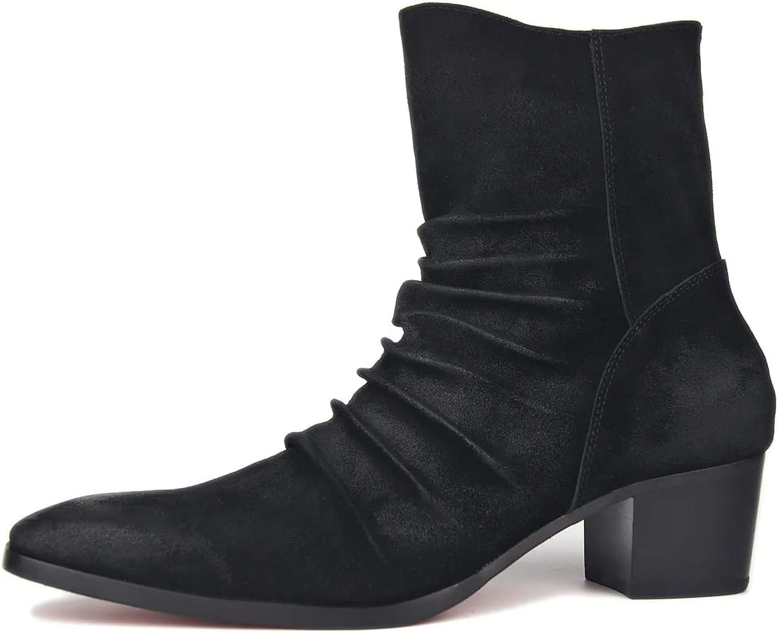 OSSTONE Dress Boot for Men Leather Chelsea Boots Casual Heel Shoes Zipper-up OS-JY002-US