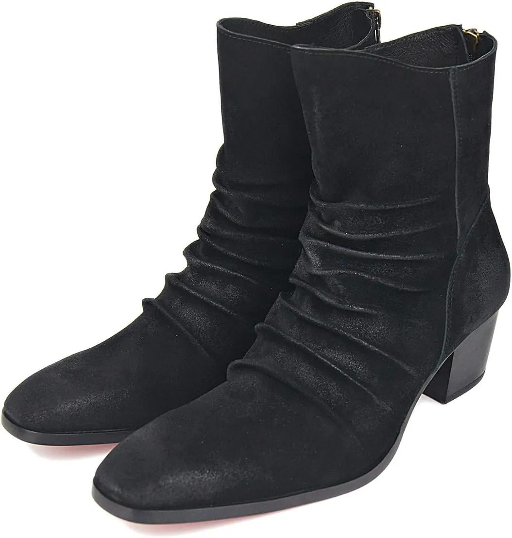 OSSTONE Dress Boot for Men Leather Chelsea Boots Casual Heel Shoes Zipper-up OS-JY002-US