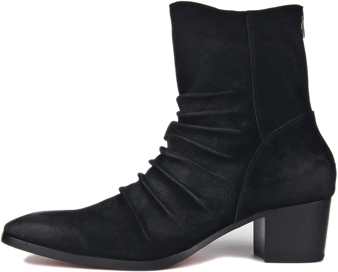 OSSTONE Dress Boot for Men Leather Chelsea Boots Casual Heel Shoes Zipper-up OS-JY002-US
