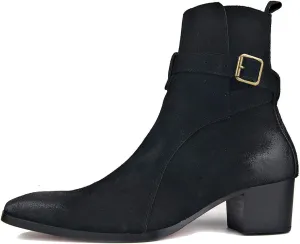OSSTONE Dress Boot for Men Leather Chukka Designer Boots Casual Heel Shoes Buckle JY005