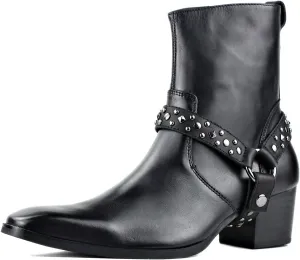 OSSTONE Men Chelsea Ankle Boots Leather Chukka Motorcycle Boots with Side Zipper Heel Retro Dress Boots JY002-Brown-M