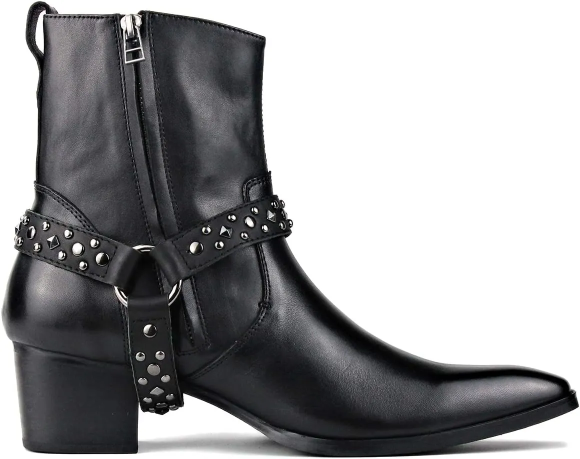OSSTONE Men Chelsea Ankle Boots Leather Chukka Motorcycle Boots with Side Zipper Heel Retro Dress Boots JY002-Brown-M