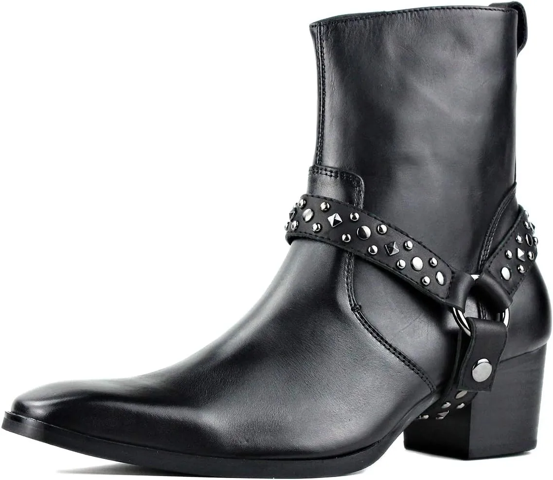 OSSTONE Men Chelsea Ankle Boots Leather Chukka Motorcycle Boots with Side Zipper Heel Retro Dress Boots JY002-Brown-M
