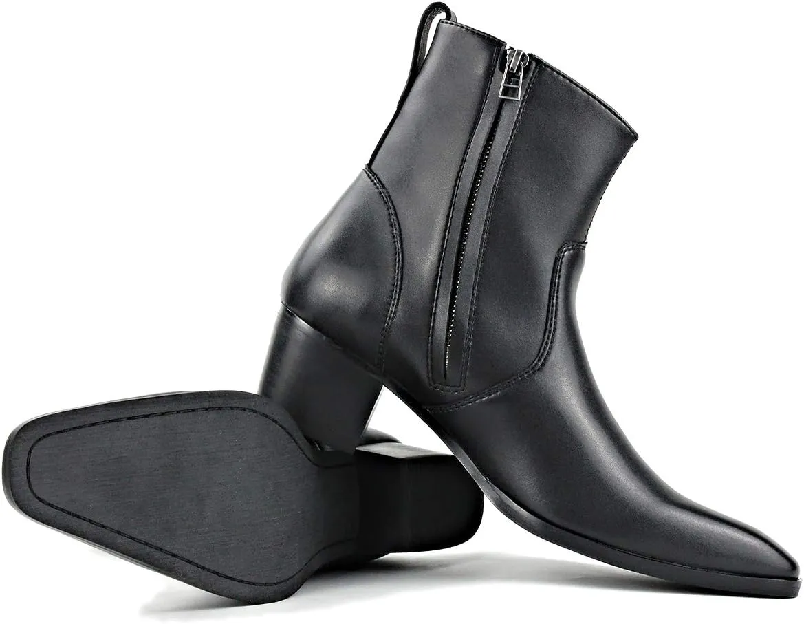 OSSTONE Men Chelsea Ankle Boots Leather Microfiber Chukka Designer Boots with Side Zipper Heel Dress Boots JY016