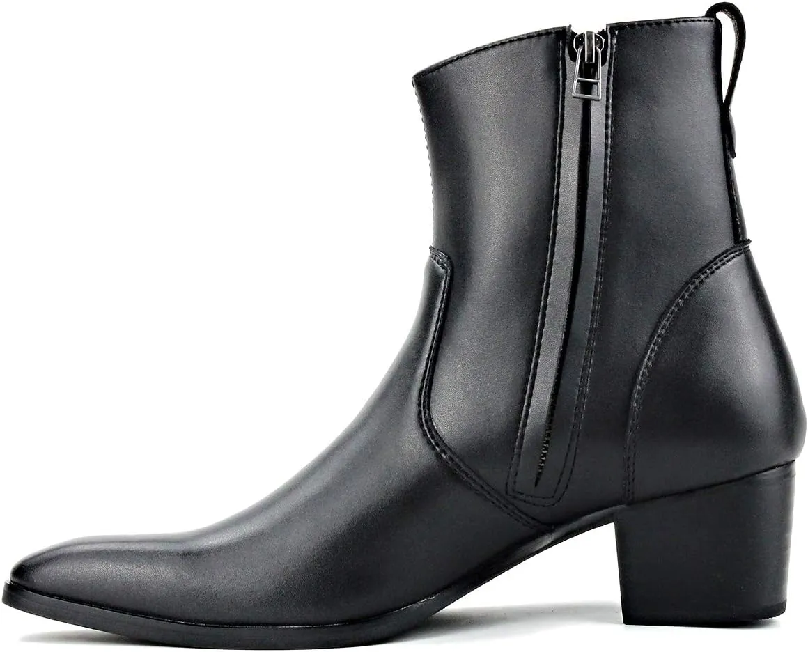 OSSTONE Men Chelsea Ankle Boots Leather Microfiber Chukka Designer Boots with Side Zipper Heel Dress Boots JY016