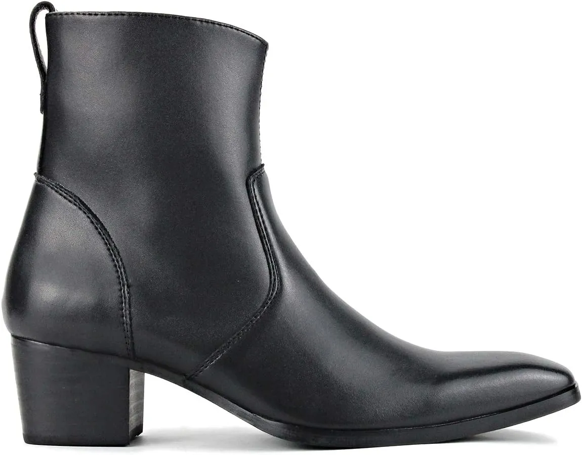 OSSTONE Men Chelsea Ankle Boots Leather Microfiber Chukka Designer Boots with Side Zipper Heel Dress Boots JY016