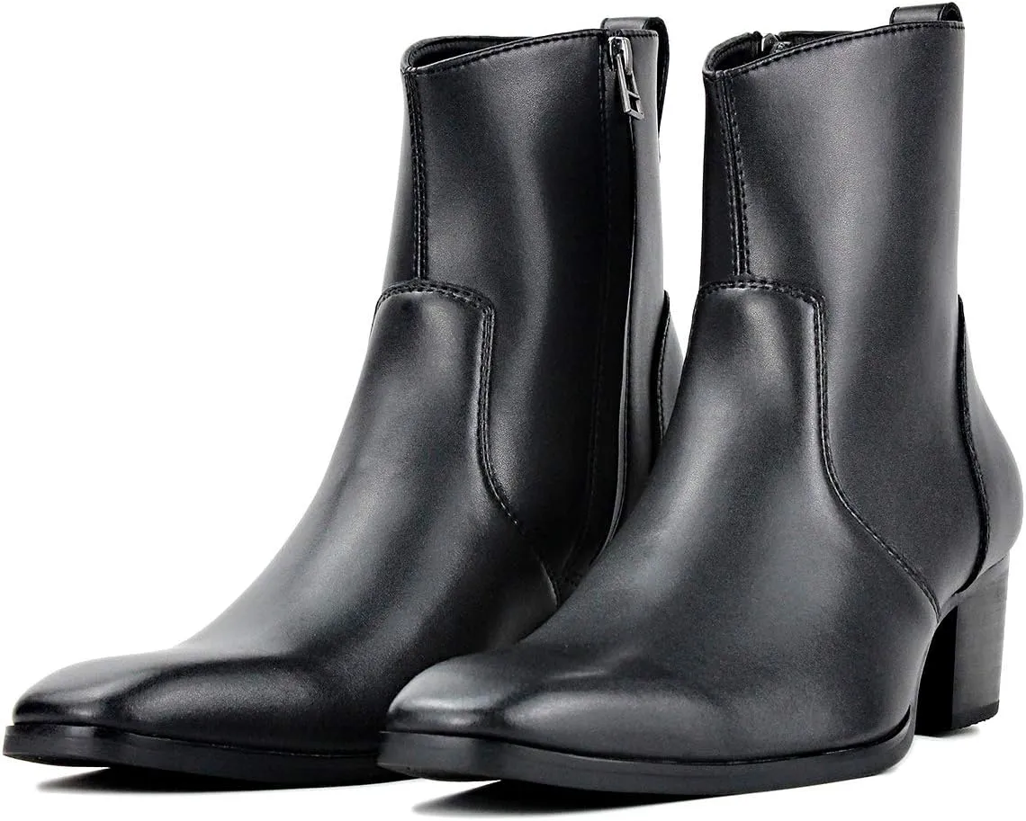 OSSTONE Men Chelsea Ankle Boots Leather Microfiber Chukka Designer Boots with Side Zipper Heel Dress Boots JY016