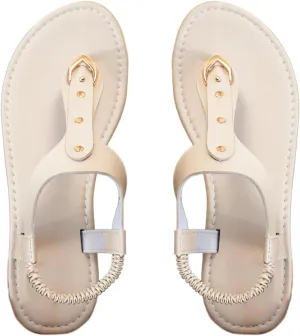 OYOANGLE Women's Toe Post Thong Sandals Open Toe Ankle Strap Dressy Flat Sandals