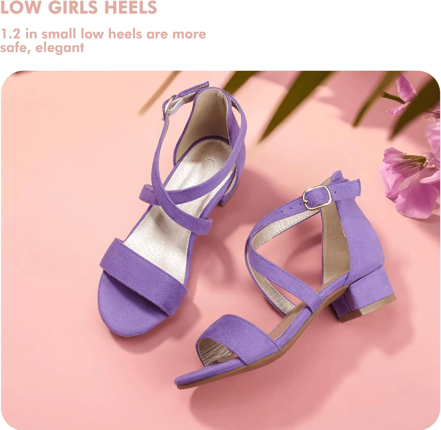 PANDANINJIA Girls Dress Shoes Toddler Kids Heels Sandals Ankle Strap Wedding Party Phoebe Flower Girl Shoes