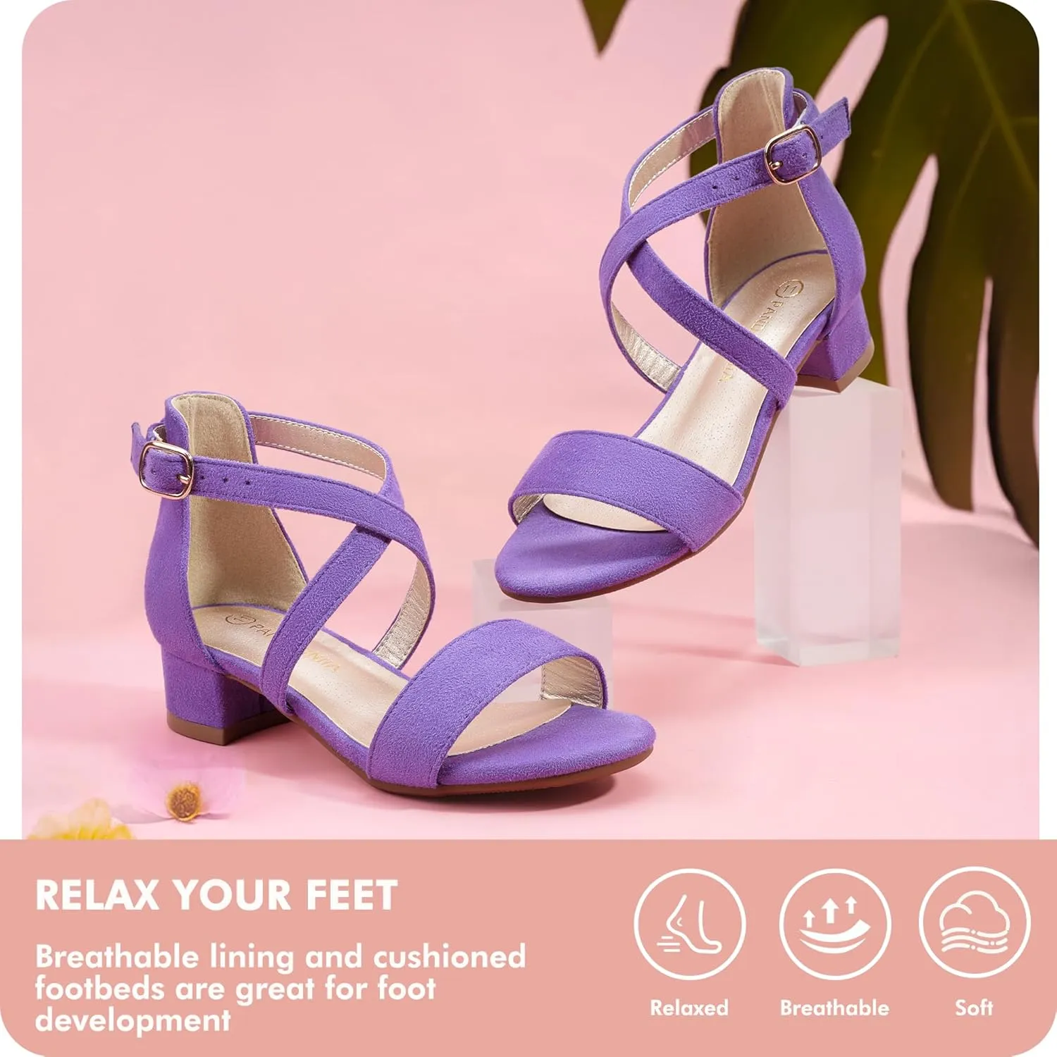 PANDANINJIA Girls Dress Shoes Toddler Kids Heels Sandals Ankle Strap Wedding Party Phoebe Flower Girl Shoes