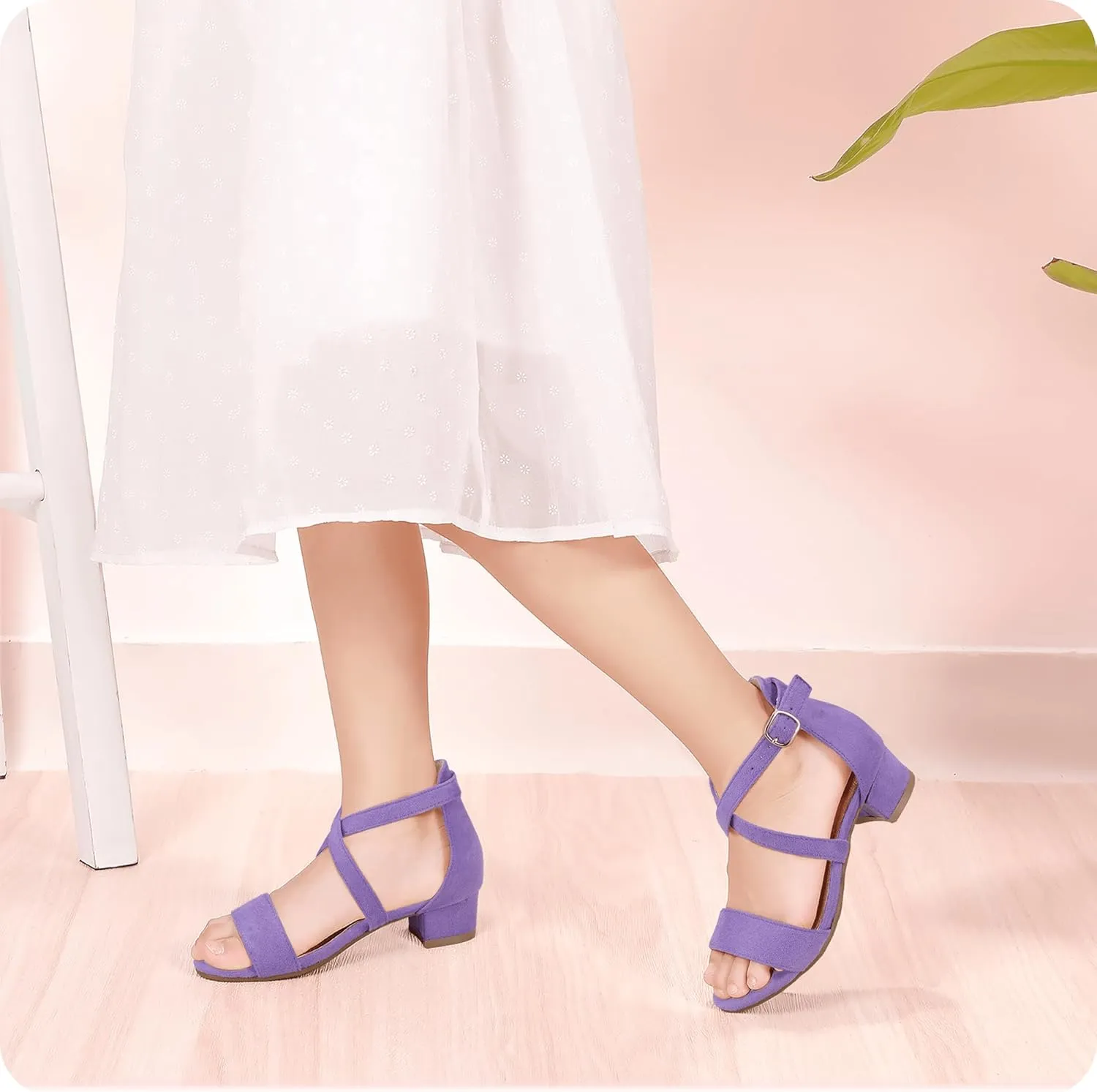 PANDANINJIA Girls Dress Shoes Toddler Kids Heels Sandals Ankle Strap Wedding Party Phoebe Flower Girl Shoes