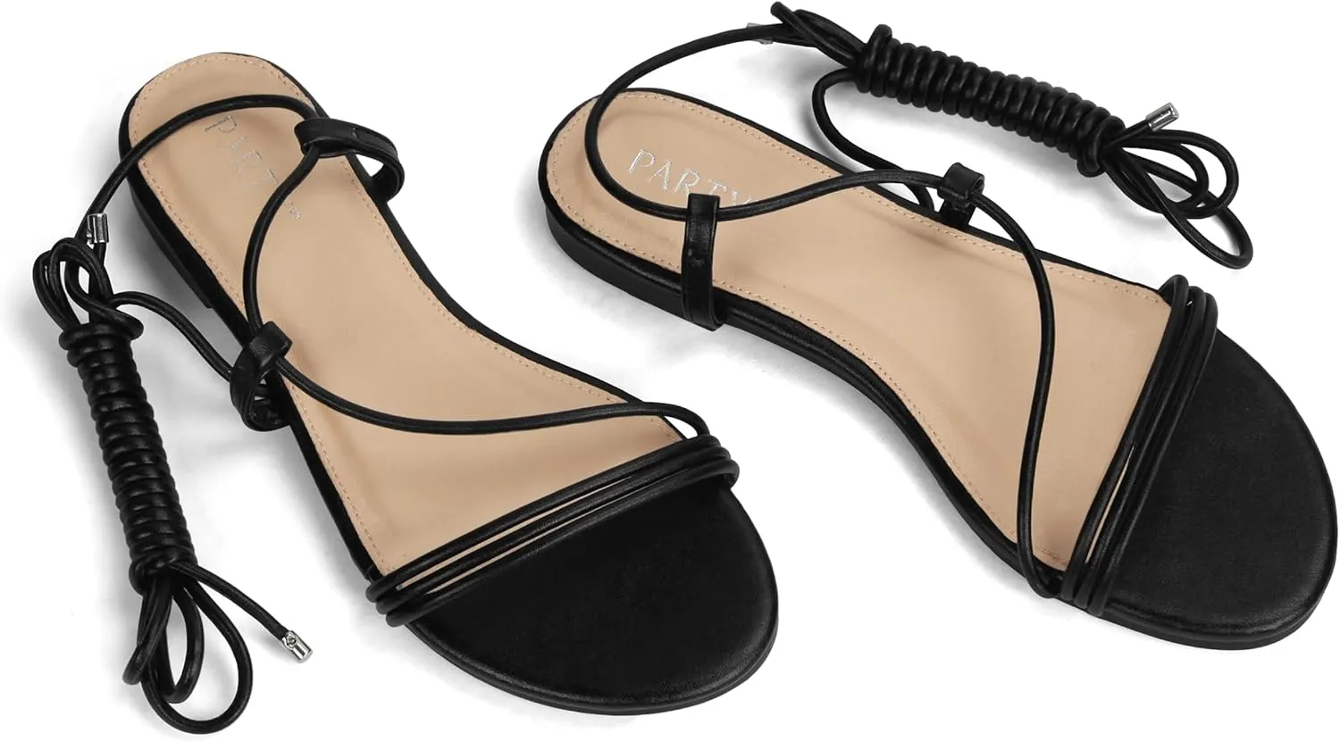 PARTY Women's Strappy Sandals Lace Up Flats Tie Up Open Toe Ankle Strap Shoes