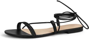PARTY Women's Strappy Sandals Lace Up Flats Tie Up Open Toe Ankle Strap Shoes