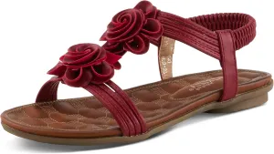 PATRIZIA Spring Step Nectarine Sandals for Womens - Ladies Sandals with Chic Flower Grabbing t-Straps - Casuals Womens Sandals with Stretch Back Strap