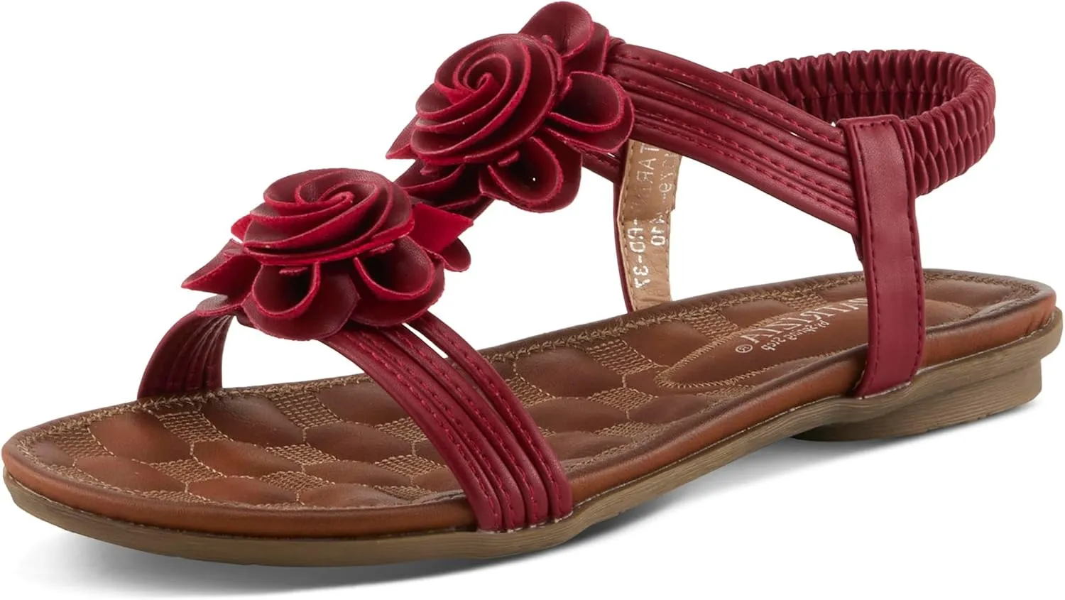 PATRIZIA Spring Step Nectarine Sandals for Womens - Ladies Sandals with Chic Flower Grabbing t-Straps - Casuals Womens Sandals with Stretch Back Strap