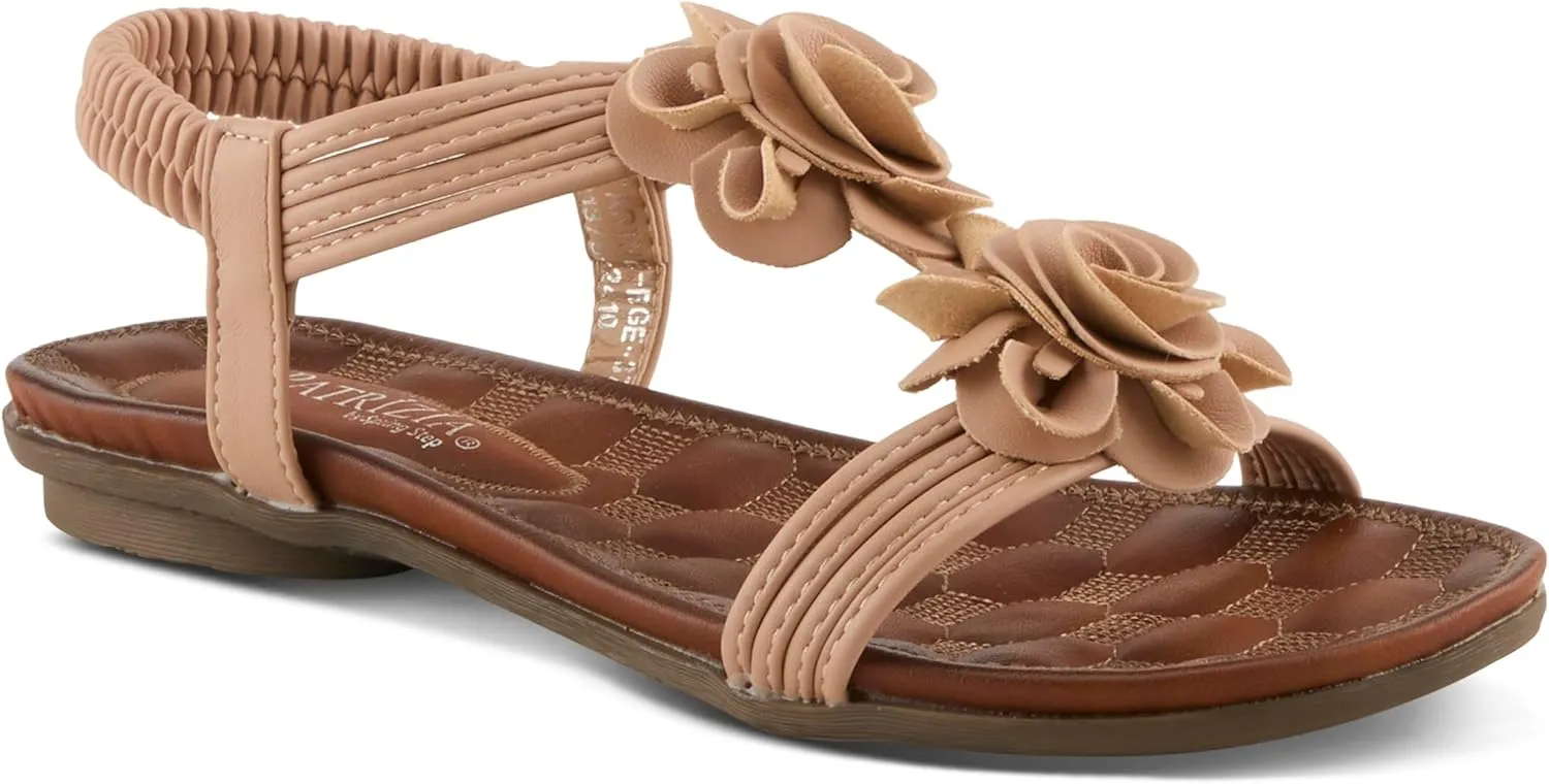 PATRIZIA Spring Step Nectarine Sandals for Womens - Ladies Sandals with Chic Flower Grabbing t-Straps - Casuals Womens Sandals with Stretch Back Strap