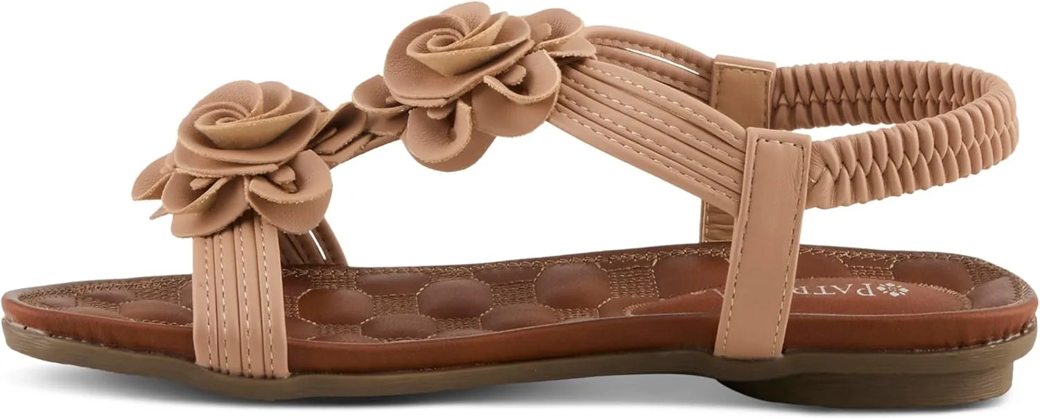 PATRIZIA Spring Step Nectarine Sandals for Womens - Ladies Sandals with Chic Flower Grabbing t-Straps - Casuals Womens Sandals with Stretch Back Strap