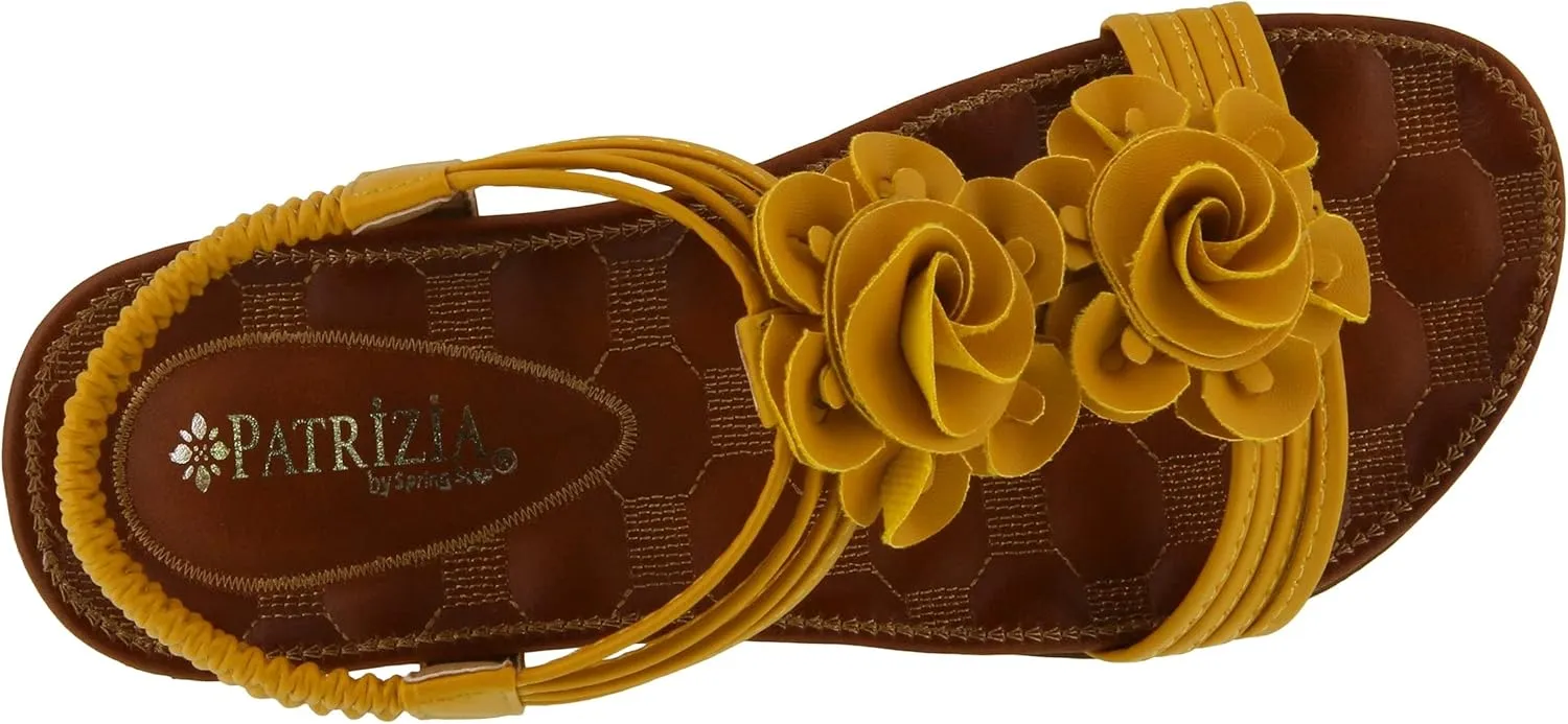 PATRIZIA Spring Step Nectarine Sandals for Womens - Ladies Sandals with Chic Flower Grabbing t-Straps - Casuals Womens Sandals with Stretch Back Strap