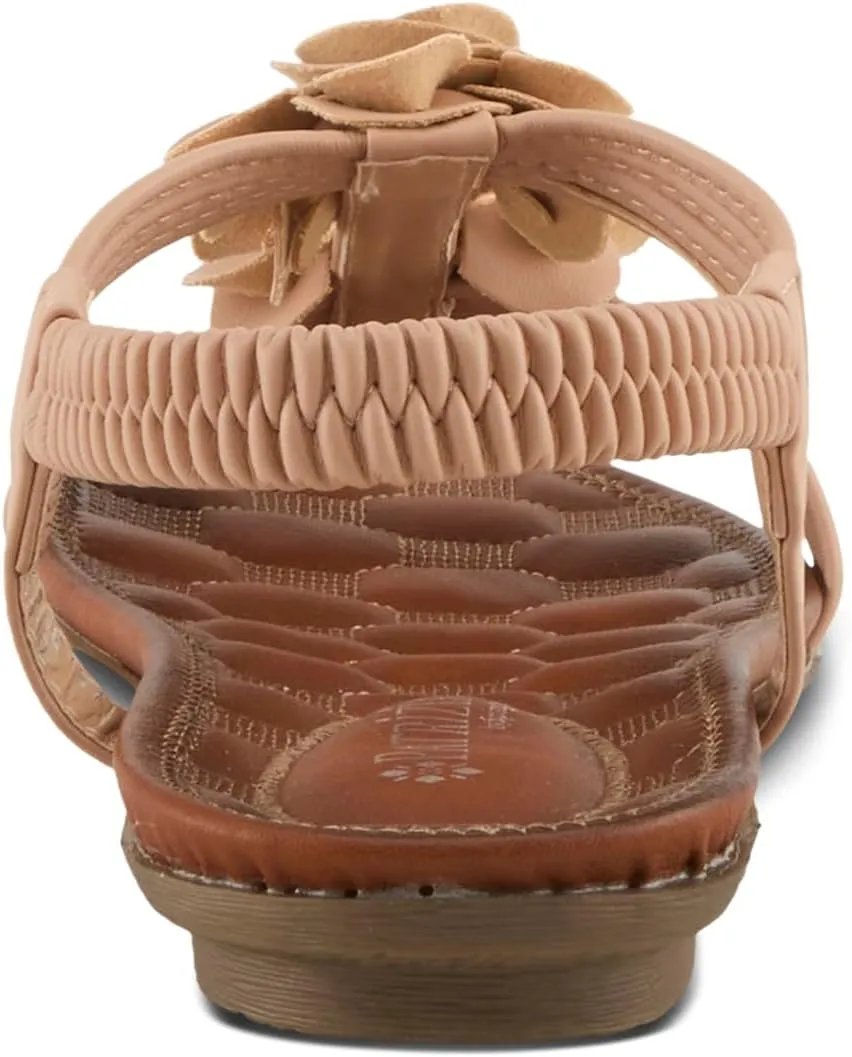 PATRIZIA Spring Step Nectarine Sandals for Womens - Ladies Sandals with Chic Flower Grabbing t-Straps - Casuals Womens Sandals with Stretch Back Strap