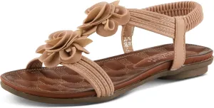 PATRIZIA Spring Step Nectarine Sandals for Womens - Ladies Sandals with Chic Flower Grabbing t-Straps - Casuals Womens Sandals with Stretch Back Strap