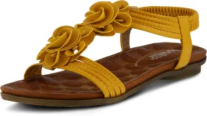 PATRIZIA Spring Step Nectarine Sandals for Womens - Ladies Sandals with Chic Flower Grabbing t-Straps - Casuals Womens Sandals with Stretch Back Strap