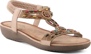 PATRIZIA Women's PONYO Slip-On Sandals - Beaded and Crystal Embellishments, Faux Suede Padded Footbed, Chic Summer Design