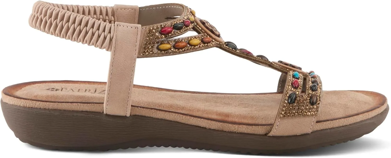 PATRIZIA Women's PONYO Slip-On Sandals - Beaded and Crystal Embellishments, Faux Suede Padded Footbed, Chic Summer Design