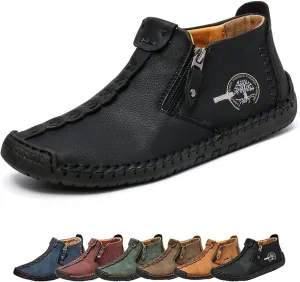 Phanile Men's Walking Shoes, Outdoor Comfy Arch Waterproof, Casual Handmade Work Boots Driving Loafers, Green, US 6