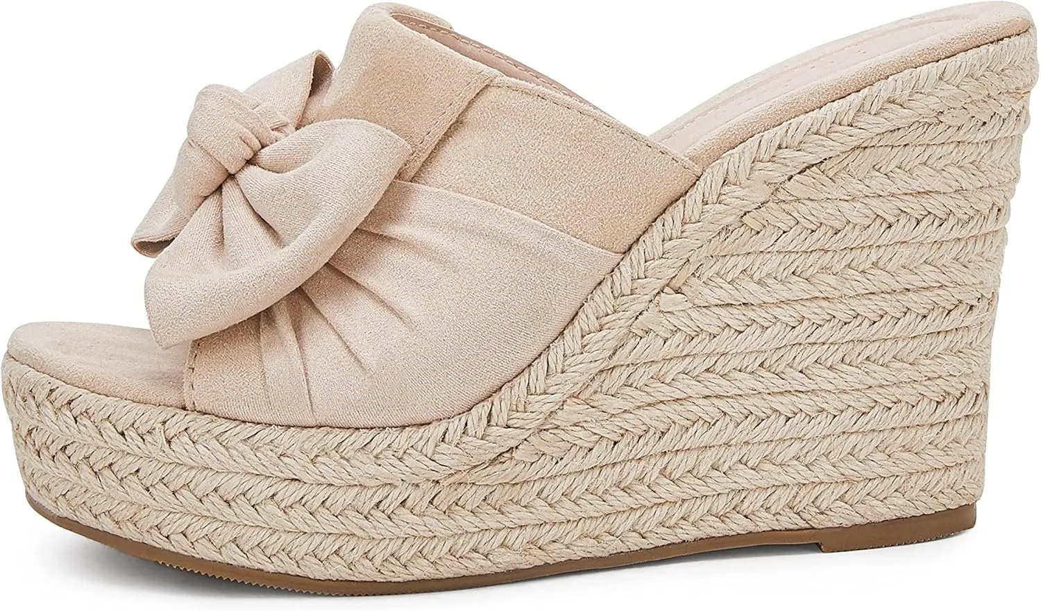 PiePieBuy Womens Platform Espadrilles Slip On Wedge Sandals Bow Tie Open Toe Slides Shoes
