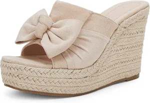 PiePieBuy Womens Platform Espadrilles Slip On Wedge Sandals Bow Tie Open Toe Slides Shoes