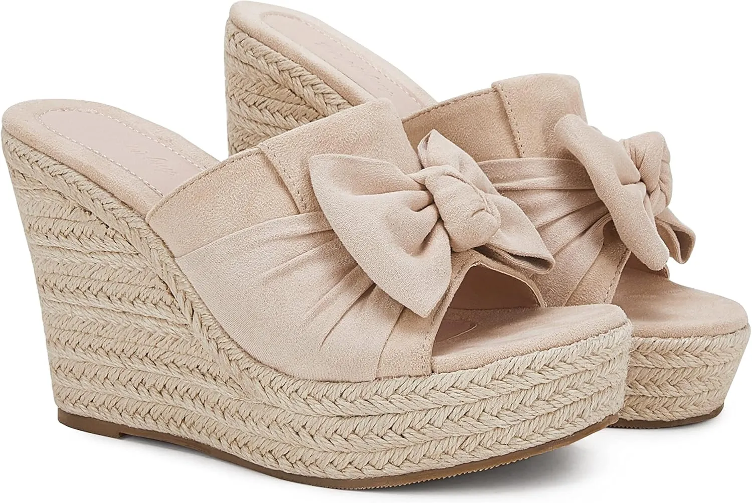 PiePieBuy Womens Platform Espadrilles Slip On Wedge Sandals Bow Tie Open Toe Slides Shoes
