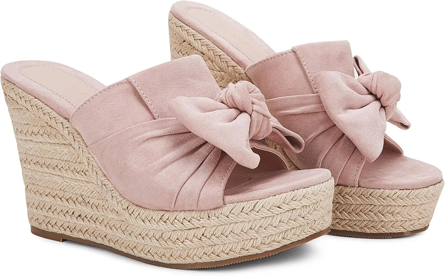 PiePieBuy Womens Platform Espadrilles Slip On Wedge Sandals Bow Tie Open Toe Slides Shoes