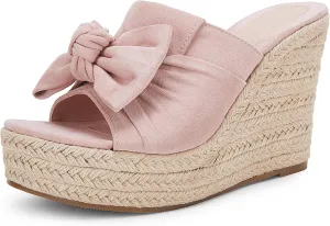 PiePieBuy Womens Platform Espadrilles Slip On Wedge Sandals Bow Tie Open Toe Slides Shoes