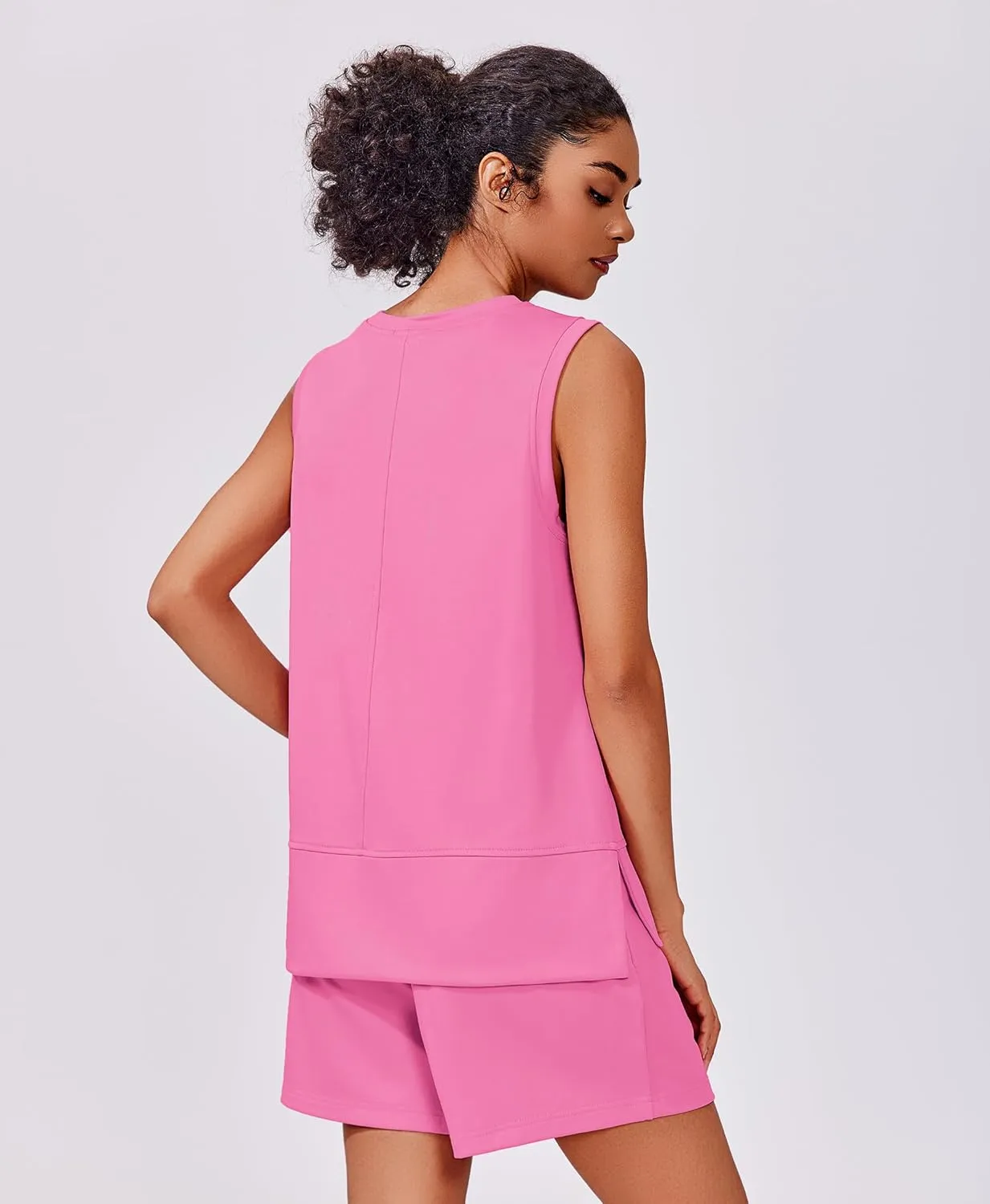 PINSPARK Two Piece Sets for Women Summer Sleeveless Lounge Set Crewneck Tops Sweatsuit Drawstring Shorts Tracksuit Outfits