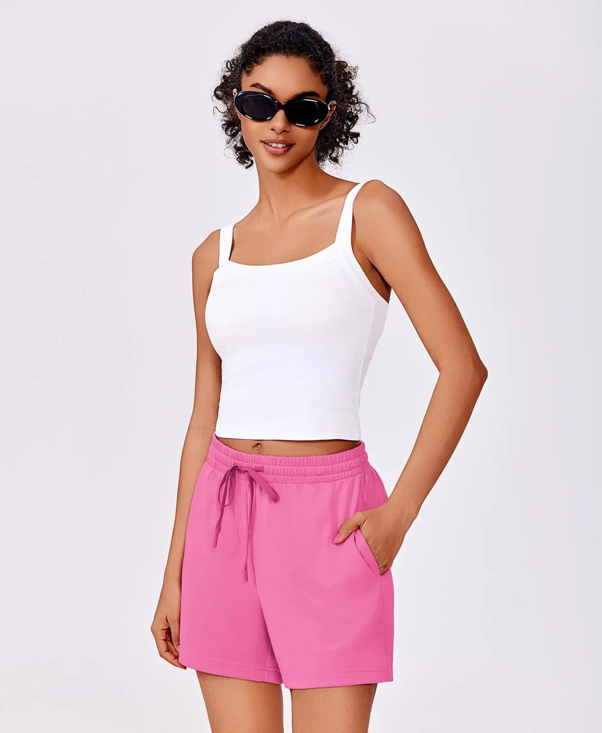 PINSPARK Two Piece Sets for Women Summer Sleeveless Lounge Set Crewneck Tops Sweatsuit Drawstring Shorts Tracksuit Outfits