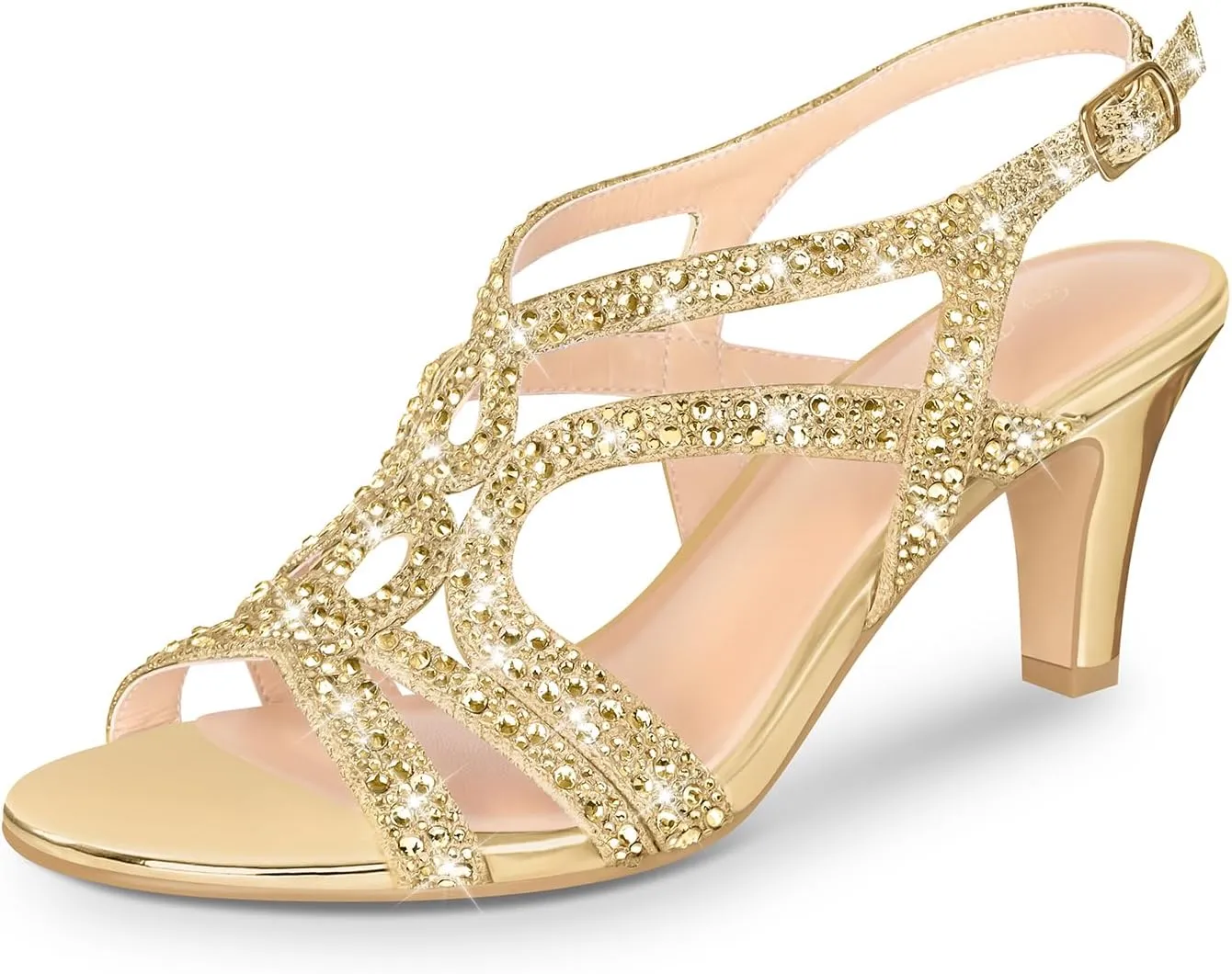 PIZZ ANNU Women's Amelia Heels Sandals Sparkle Crystal Open Toe Slingback High Heel Sandals Dress Pumps Shoes for Party Wedding